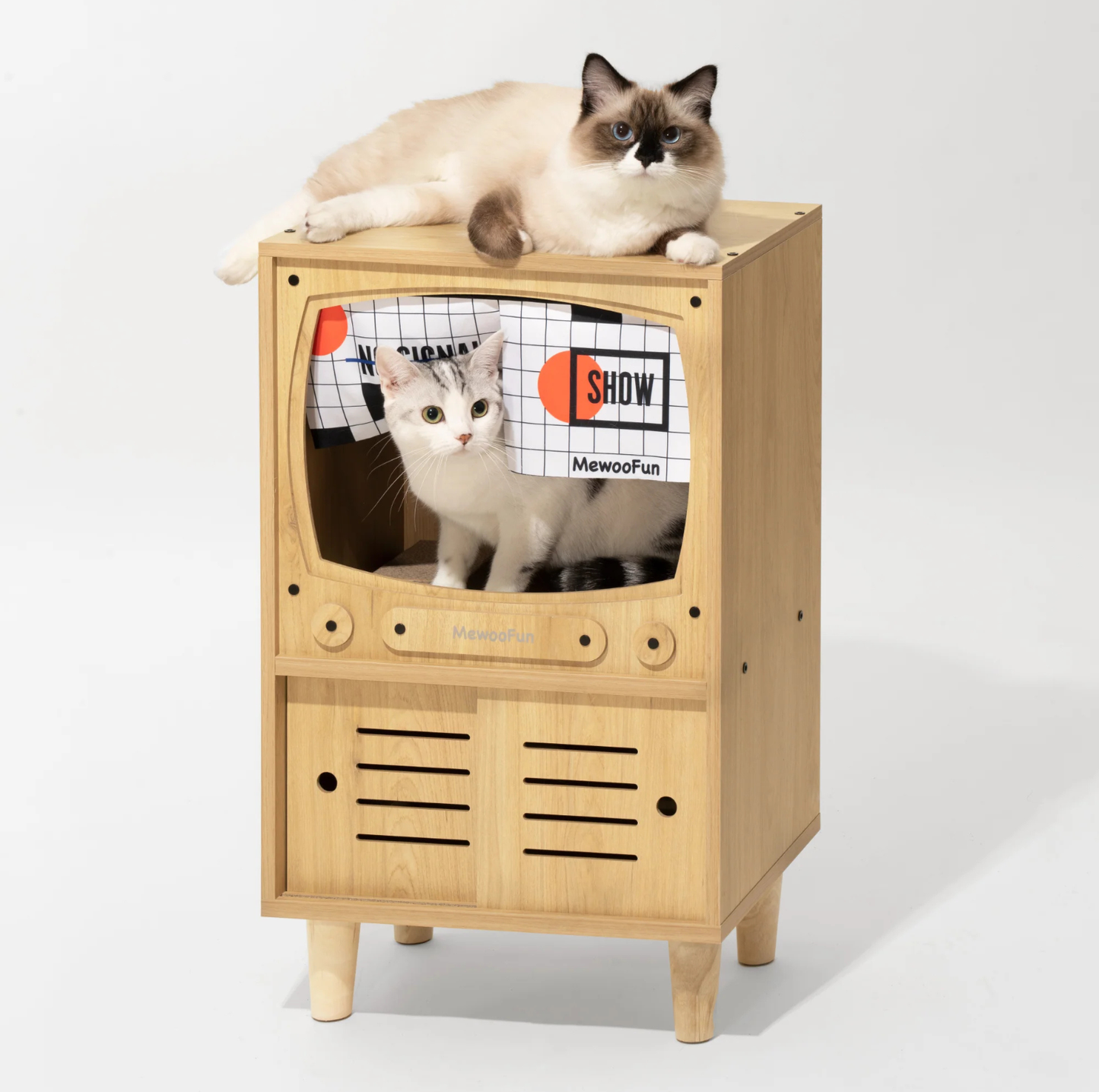 Wooden Retro TV Cat House & Storage Unit