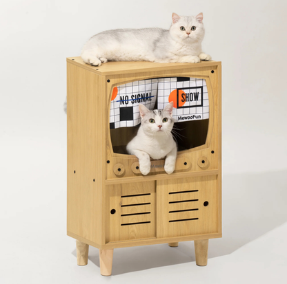 Wooden Retro TV Cat House & Storage Unit