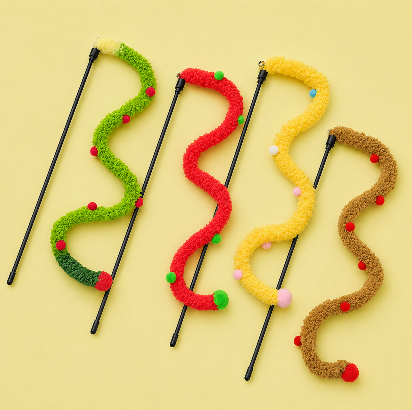 Plush Caterpillar Cat Teaser Wand with Bell