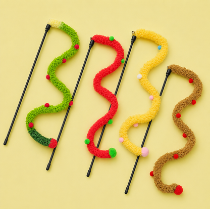 Plush Caterpillar Cat Teaser Wand with Bell
