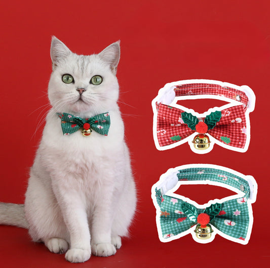 Adjustable Checkered Christmas Bow Tie Pet Collar