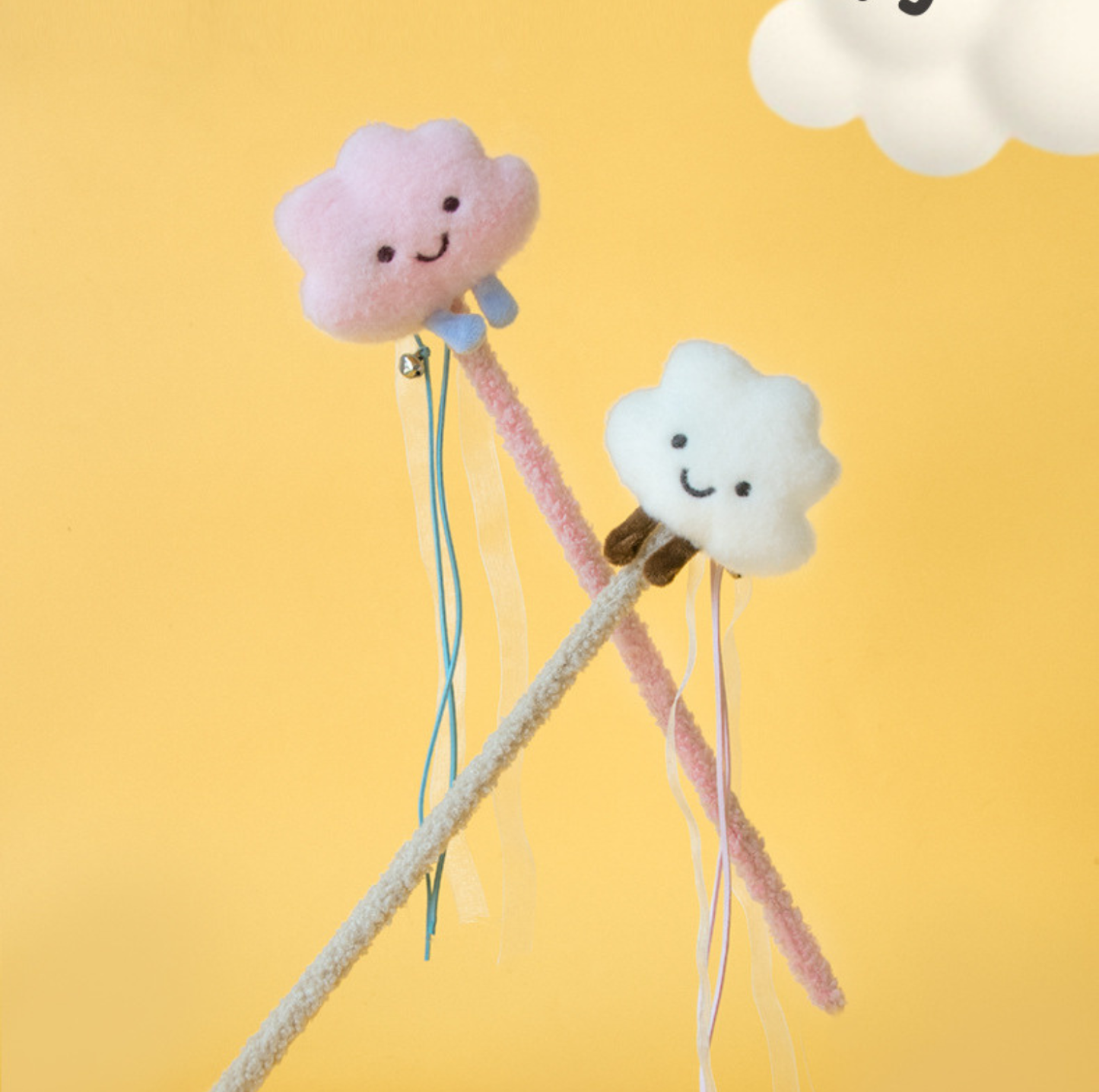 Cloud Plush Cat Teaser Wand with Ribbons