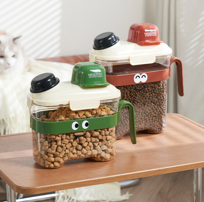 Large Cartoon-Style Sealed Pet Food Container with Measuring Cup - 3.6L