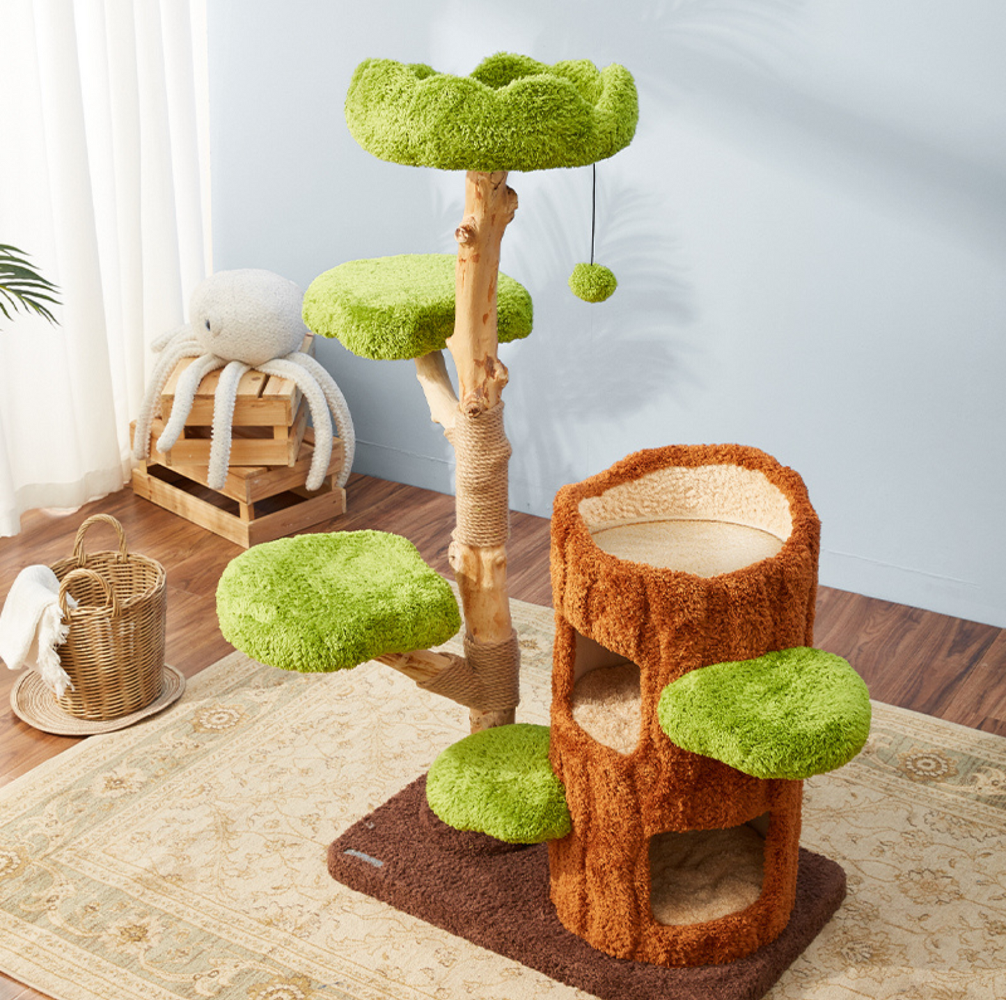 Cmisstree Tree Hollow Solid Wood 5-Tired Large Cat Tree