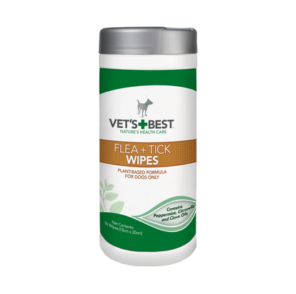 Vet’s Best Flea + Tick Wipes for Dogs – 50 Pack