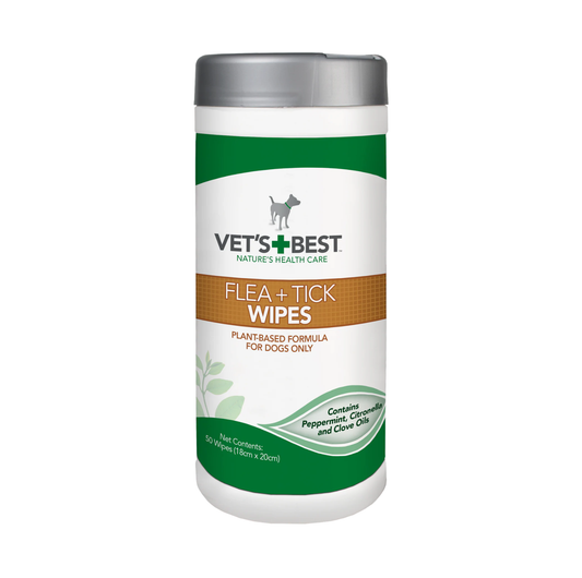 Vet’s Best Flea + Tick Wipes for Dogs – 50 Pack