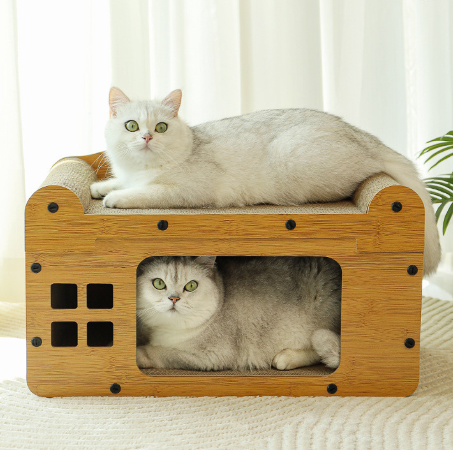 Split Double-Level Corrugated Cardboard Cat Scratcher House