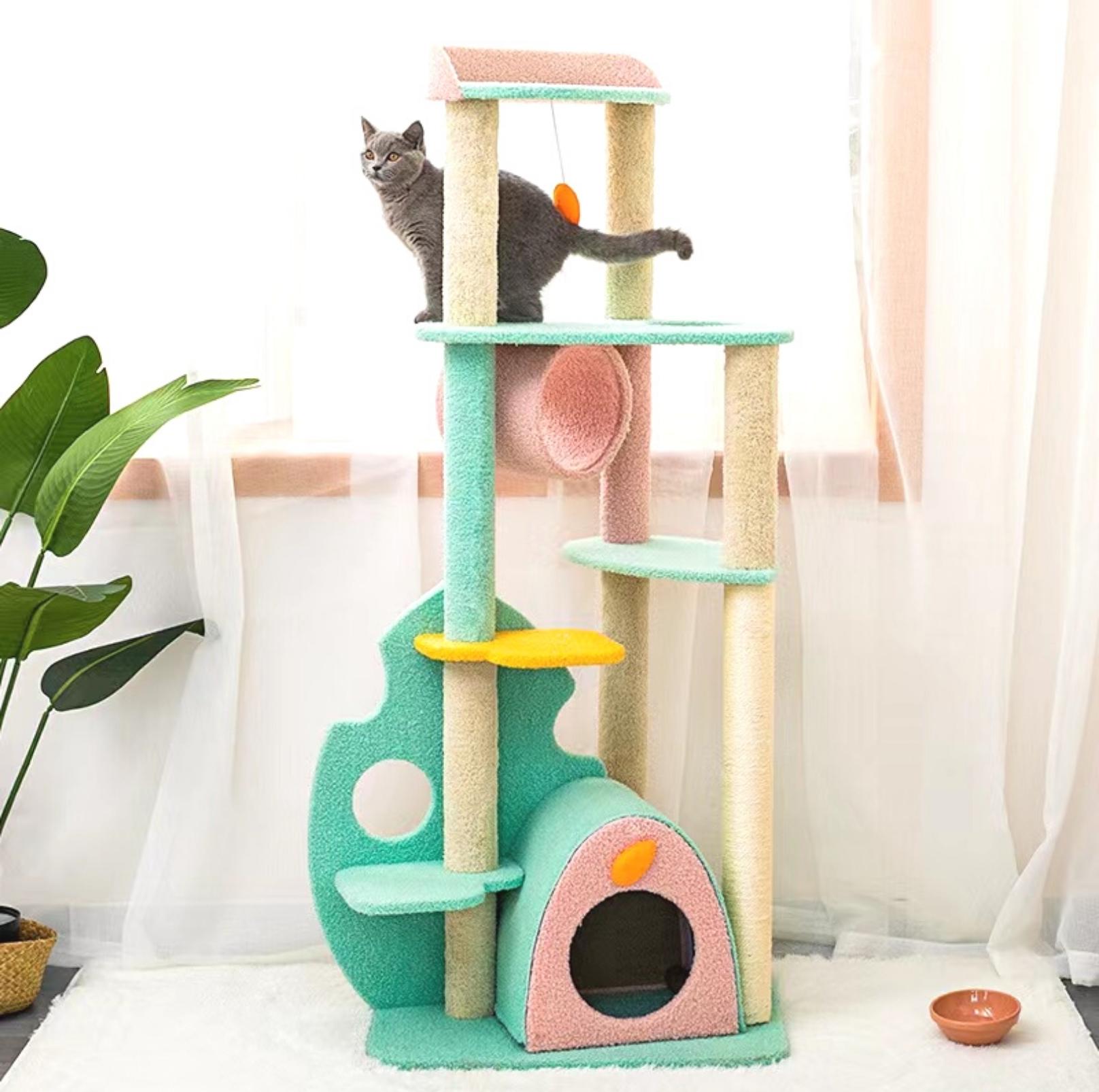 Dreamy Macaroon Party Cat Tree with Scratching Post and Nest – PawPawUp