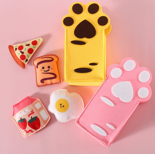 Cute Food-Themed Catnip Toy Set (4pcs) + Cat Paw Storage Bag