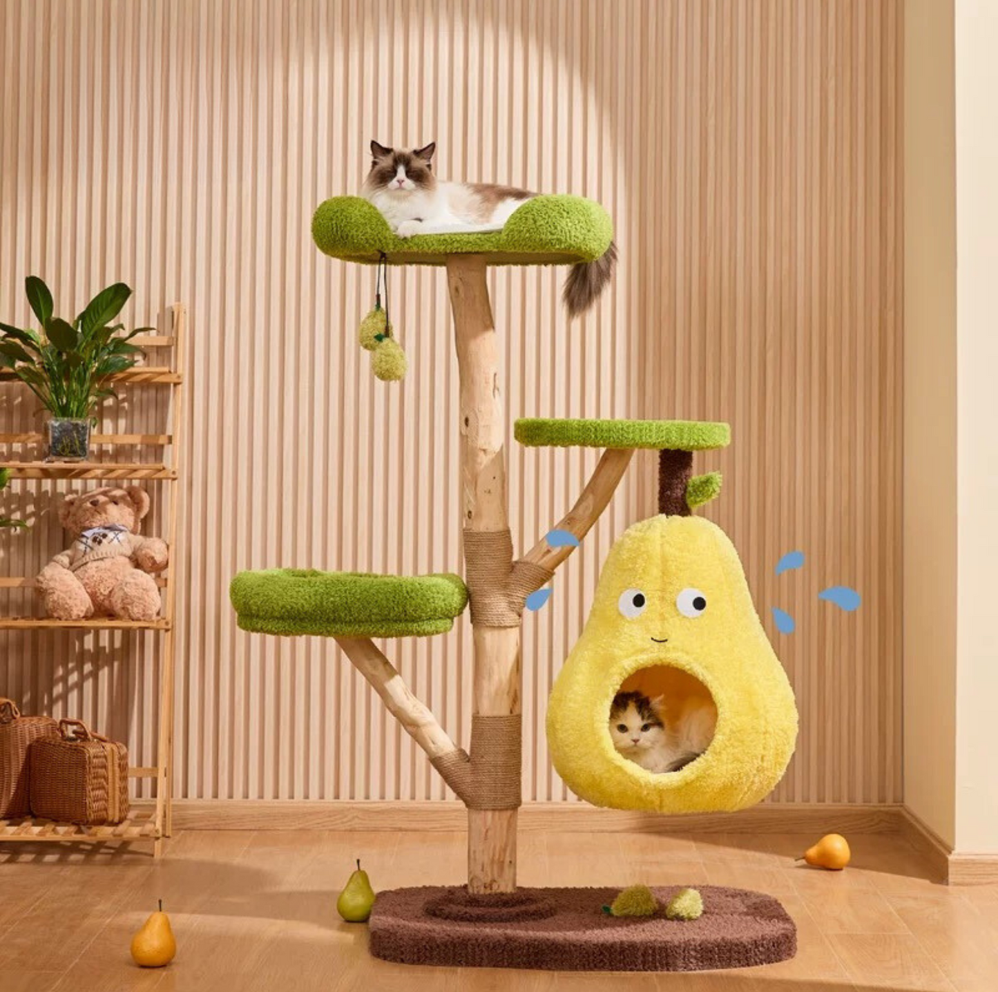 Cmisstree Large Wooden Cat Tree with Pear-Shaped Hammock House