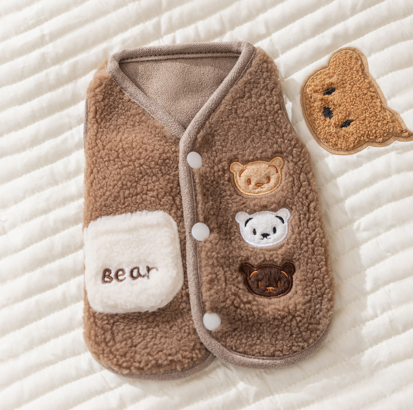 Bear Embroidered Teddy Fleece Pet Vest for Cats & Small Dogs