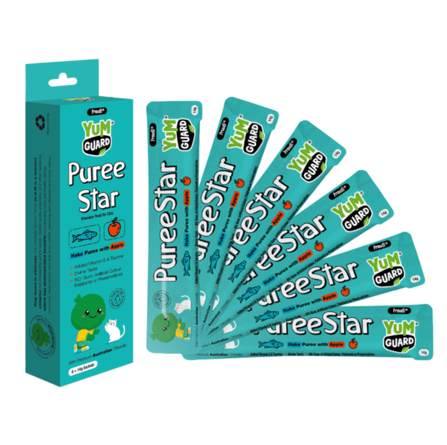 YumGuard Puree Star Hake And Apple Cat Treat 6 x 14g