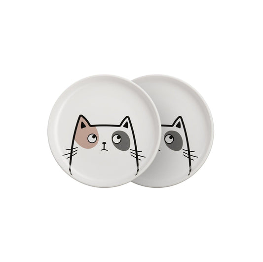Ceramic Pet Food Plate Set Cat Bowls Small Dog Bowls - Two Matching Plates - {{product.type}} - PawPawUp