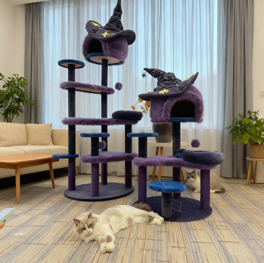 Halloween Witch Hat Cat Tree with Condo