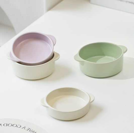 Dual-Handle Ceramic Pet Feeding Bowl