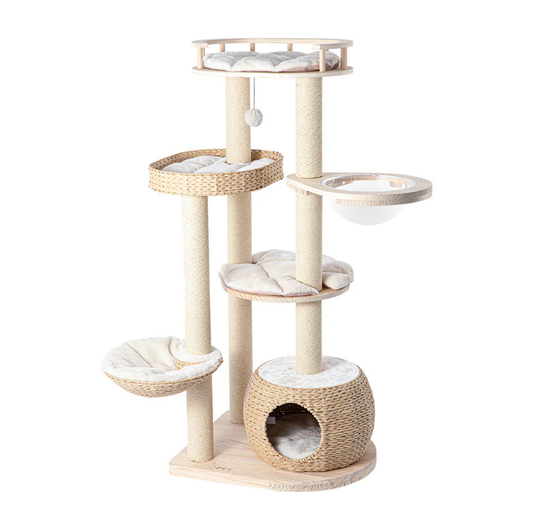 TORA® Rattan & Pinewood Cat Tree 210012