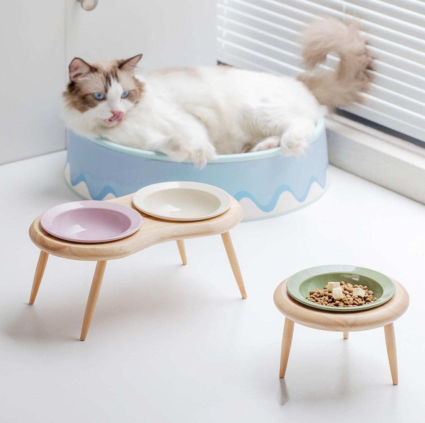 UFO Styled Tilted Cat and Dog Bowl with Elevated Stand