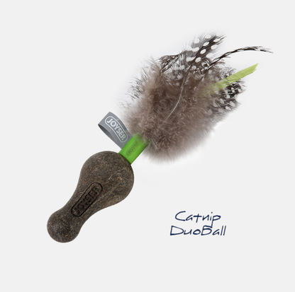 Joyser Catnip Duoball Cat Toy with Natural Feathers – Green, 15cm