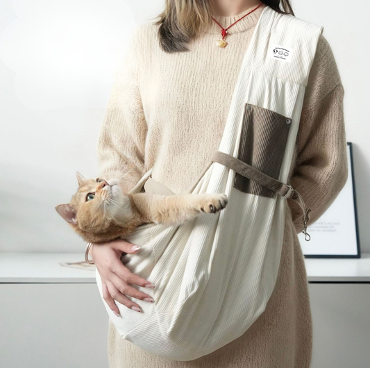 Warm Corduroy Pet Sling Carrier Bag for Small Pets Up to 6 kg