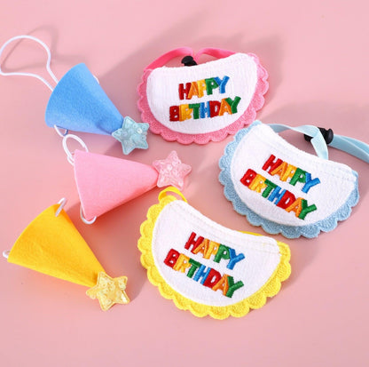 Pet Birthday Ensemble: Stylish Hat & Bib Accessory Set