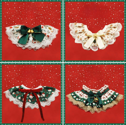 Adjustable Christmas Lace Bell Bandana: Festive Pet Accessory in Multiple Sizes & Styles