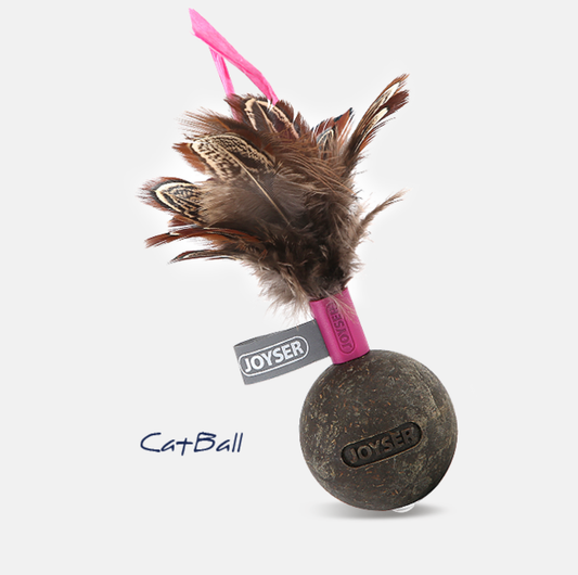 Joyser Catnip Ball Wobble Cat Toy with Natural Feathers – Pink, 13cm