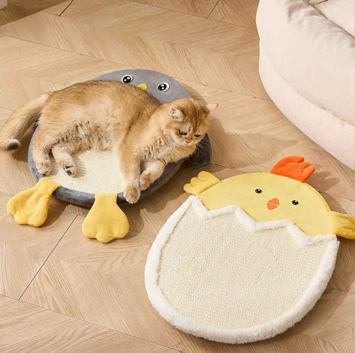 Cartoon Egg & Penguin Sisal Cat Scratcher Bed