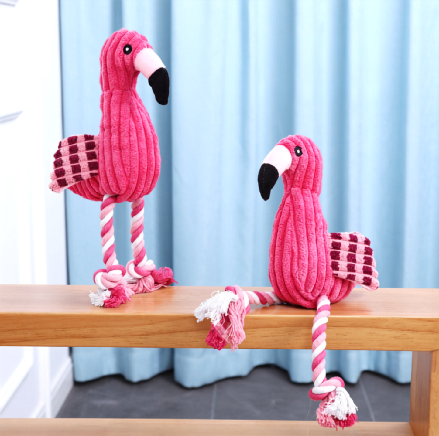 Squeaky Flamingo Plush Dog Toy with Rope Legs