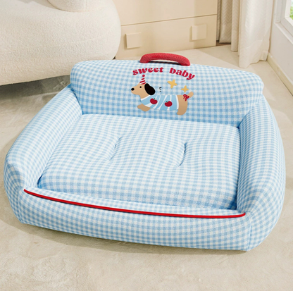 Gingham Sofa-Style Pet Bed – Soft, Supportive & All-Season Comfort