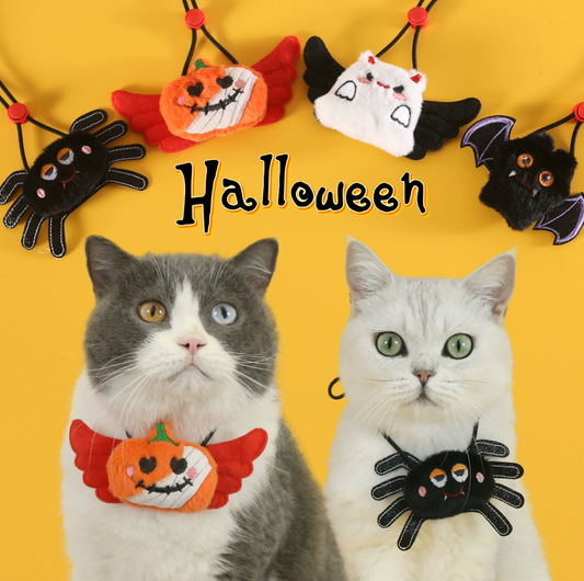 Halloween Pet Bib Collar – Pumpkin, Ghost, Spider & Bat Plush Designs for Cats and Dogs
