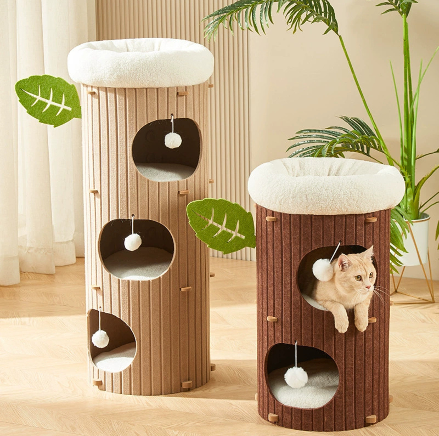 Tree Trunk Styled Felt Cat Barrel Tower