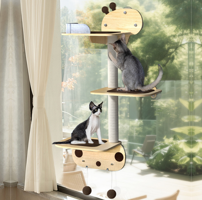Giraffe-Themed Window/Tile-Mounted Cat Tree with Suction Cups