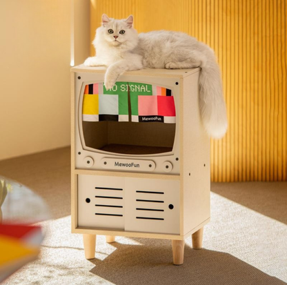 Wooden Retro TV Cat House & Storage Unit