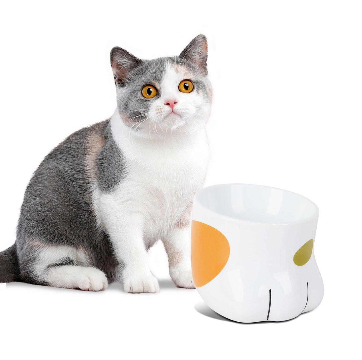 Elevated Ceramic Paw Shape Pet Cat Bowl Dog Bowl