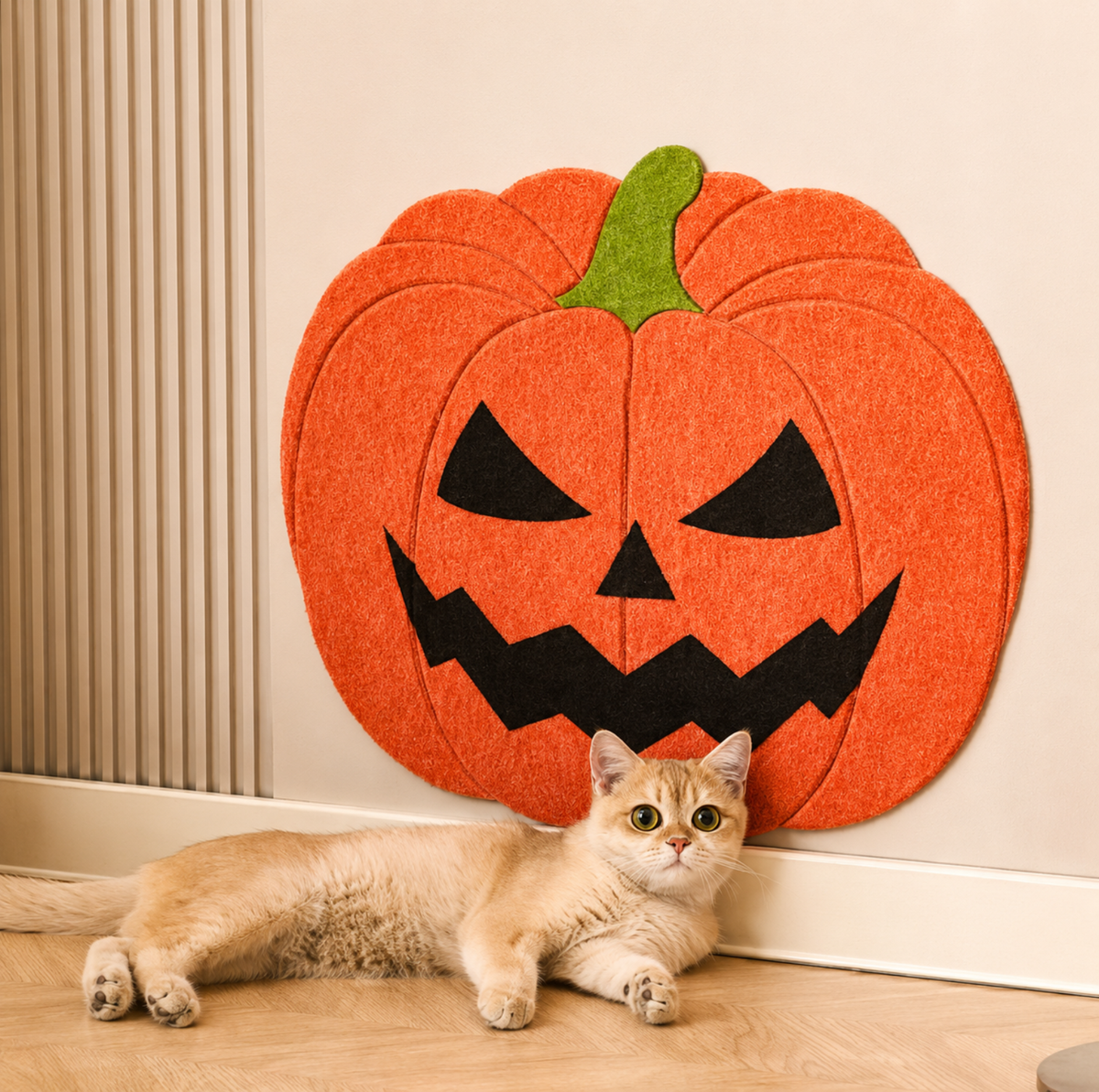 Pumpkin-Shaped Self-Adhesive Felt Cat Scratcher Mat