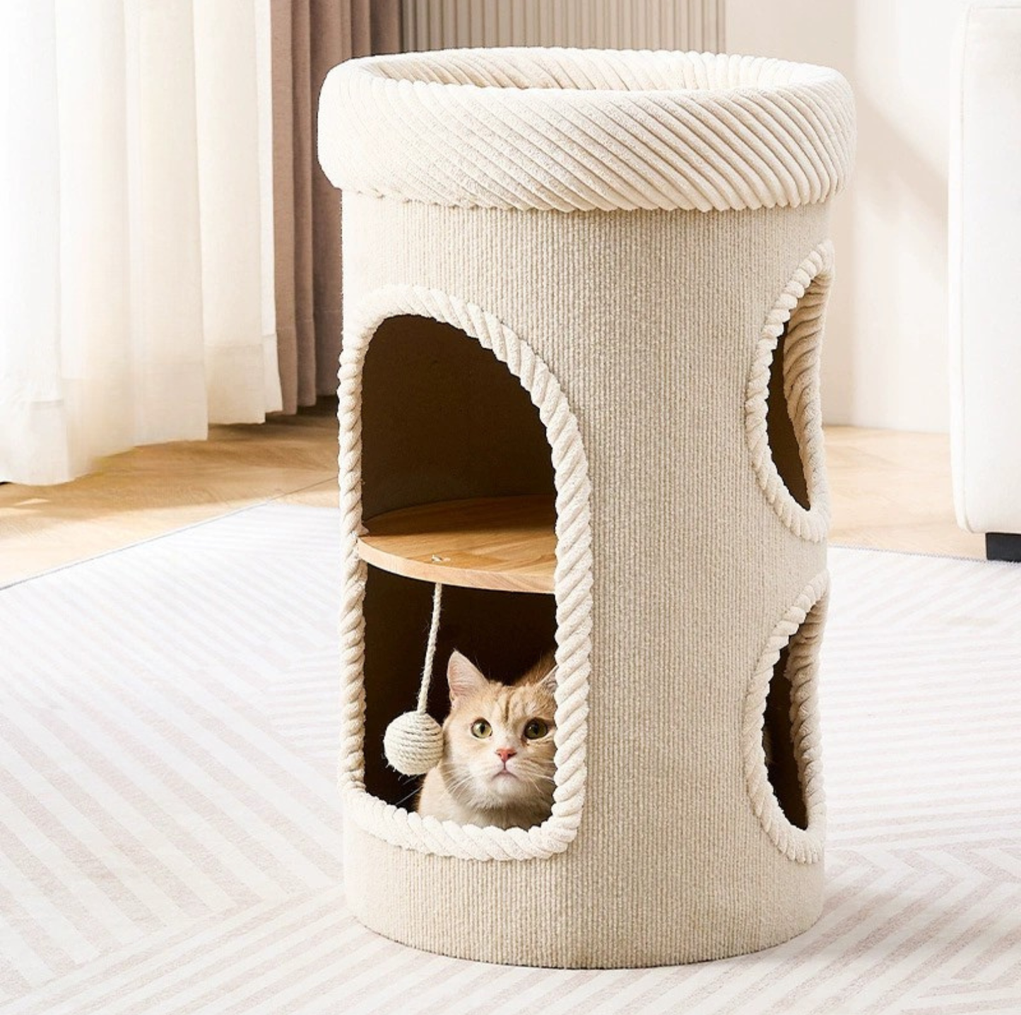 Marie Castle 3-Level Cat Tower & Bed– Multi-Tier Hideaway with Scratch-Resistant Fabric