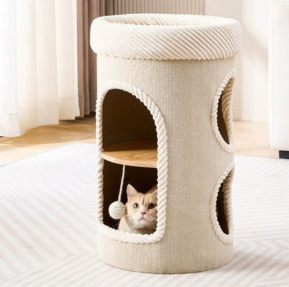 Marie Castle 3-Level Cat Tower & Bed– Multi-Tier Hideaway with Scratch-Resistant Fabric