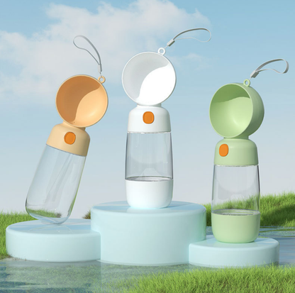 On-the-Go Portable Pet Water Bottle with Food Storage for Dogs & Cats