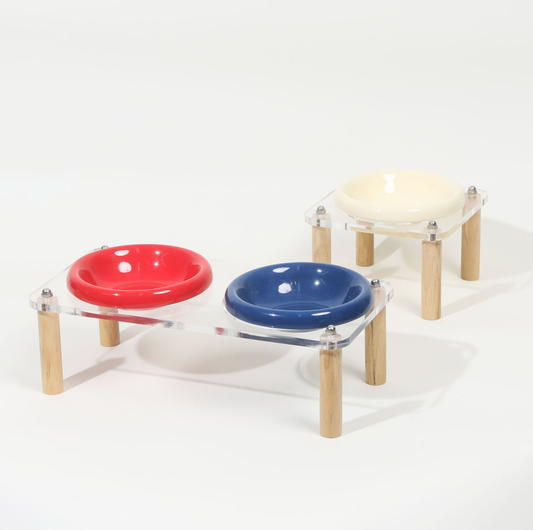Pop Colour Ceramic Pet Bowl with Elevated Acrylic or Wooden Stand