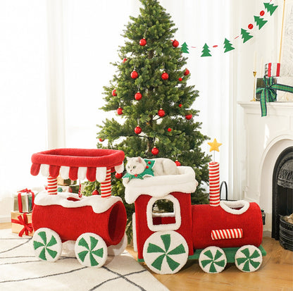 ZeZe Christmas Train Cat Tree: Holiday-Themed Climbing Frame & Toy for Cats