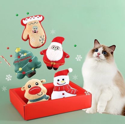 Christmas Cat Plush Toy Gift Box – 5-Piece Holiday Catnip Toy Set with Bell