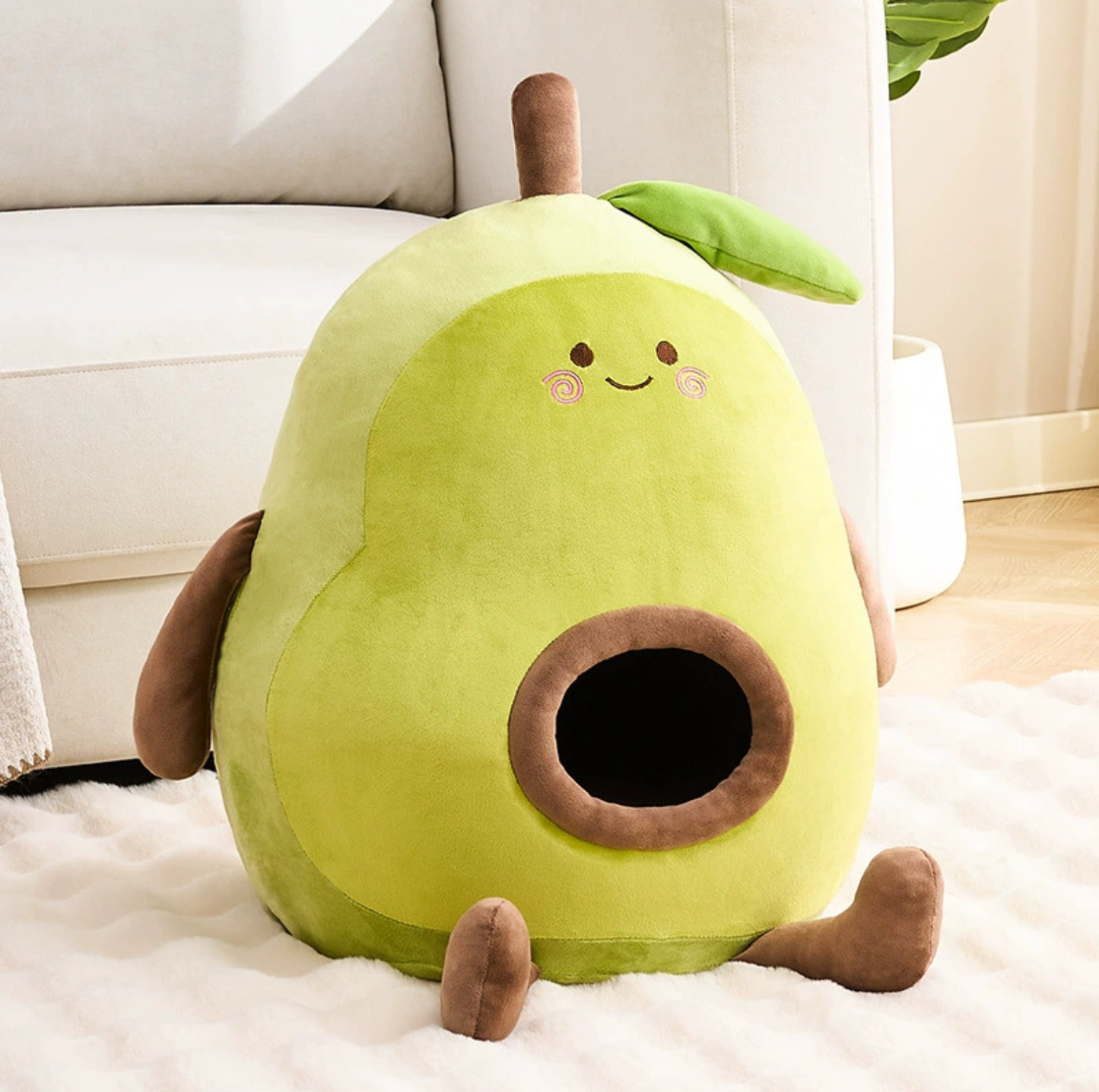 Cartoon Plush Cat Cave – Capybara & Avocado-Inspired Soft Pet Bed Hideaway