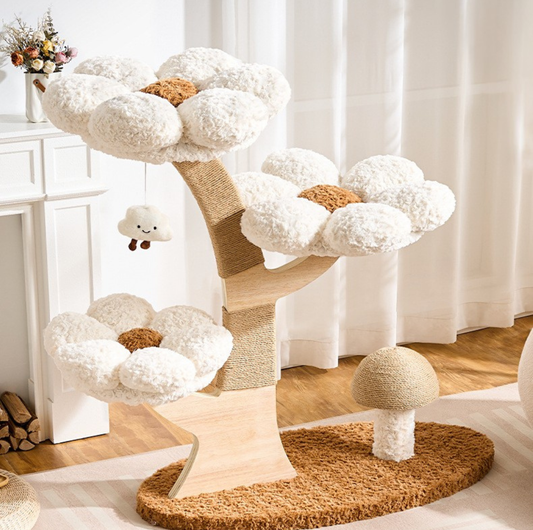Flower Series Cat Tree – White Bloom (3 Platforms)