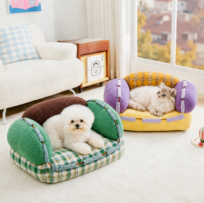 Cute Color-Blocked Plush Pet Sofa Bed