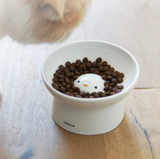 Purroom Little Chicken Series – Ceramic Raised Pet Bowl with Slow-Feeding Chick Design