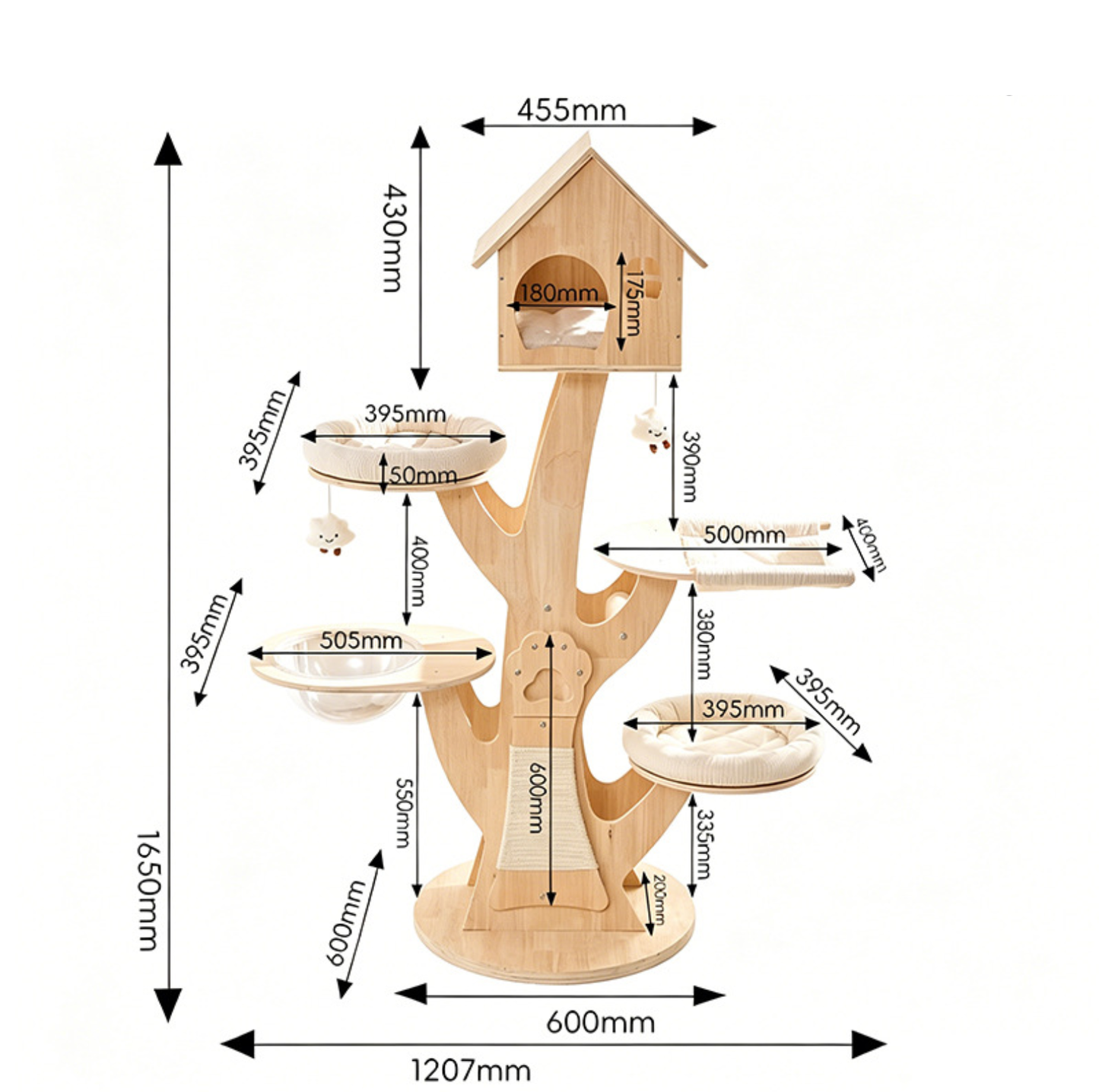 Treehouse Solid Wood Cat Villa Tower – 165 cm