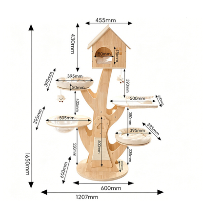 Treehouse Solid Wood Cat Villa Tower – 165 cm