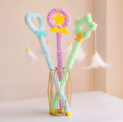 Magic Wand Plush Cat Teaser Toy with Feathers & Bells
