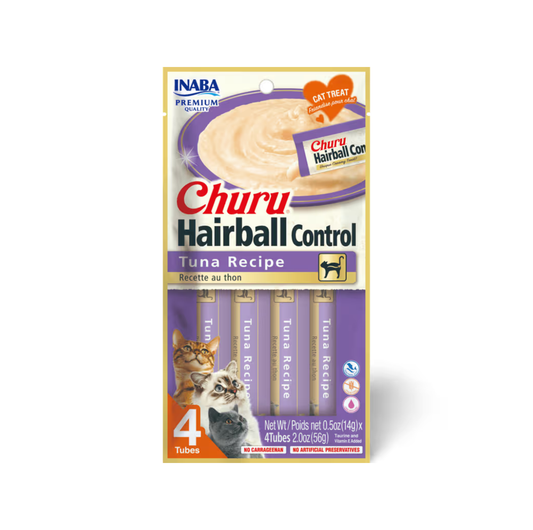 INABA Churu Hairball Control Tuna Recipe Cat Treats – 4 x 14g