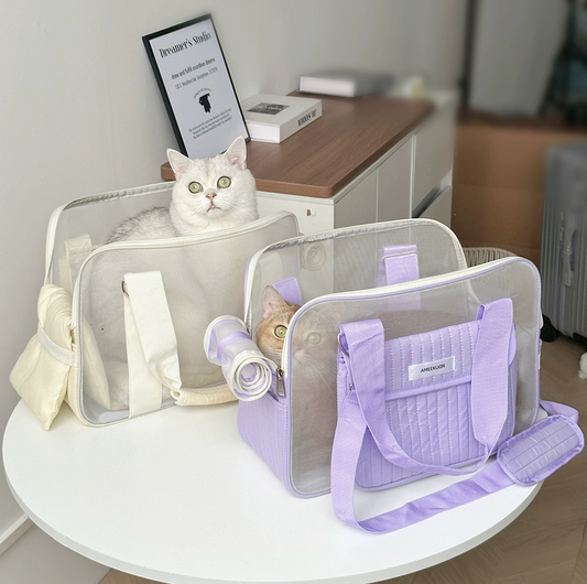Quilted Mesh Pet Carrier Bag with Shoulder Strap - Up to 6 kg